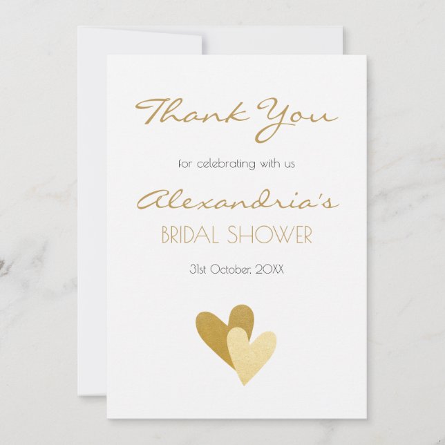Tarjeta De Agradecimiento Corazones de oro de ducha de novia (Anverso)