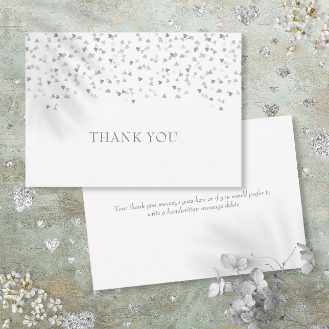 Tarjeta De Agradecimiento Corazones de plata Confeti (Silver Love Hearts Confetti Thank You Card)