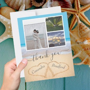 Tarjeta De Agradecimiento Corazones de playa tropical en arena Boda Gracias