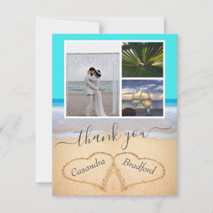 Tarjeta De Agradecimiento Corazones de playa tropical en arena Boda Gracias