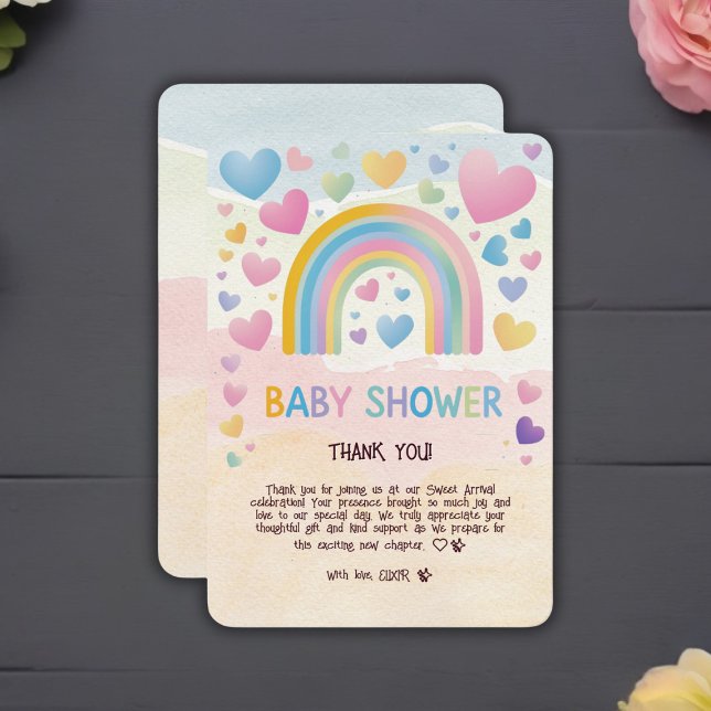 Tarjeta De Agradecimiento Corazones divertidos y Baby Shower arcoiris (Subido por el creador)