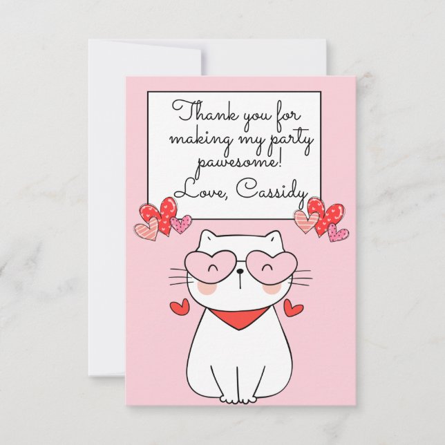 Tarjeta De Agradecimiento Corazones Dulces Gatitos, ¿Estás Gatito? Cumpleaño (Anverso)