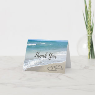 Tarjeta De Agradecimiento Corazones escénicos en la boda de la playa de aren