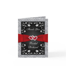 Corazones Florales Rojo Plateado Negro FAUX Hoja d