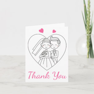 Tarjeta De Agradecimiento Corazones Gracias Novia y Novio Boda Rosa