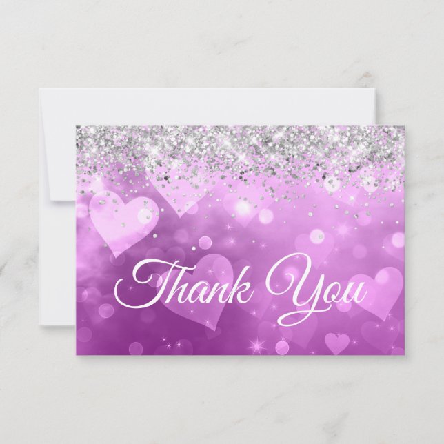 Tarjeta De Agradecimiento Corazones gradientes de lavanda Purpurina espumosa (Anverso)