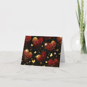 Tarjeta De Agradecimiento Corazones Rojo Y Oro En Blanco