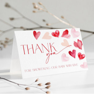 Tarjeta De Agradecimiento Corazones Rojos Día de San Valentín Baby Shower Ag