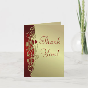 Tarjeta De Agradecimiento Corazones Rojos y Dorados y Rollo de Gracias
