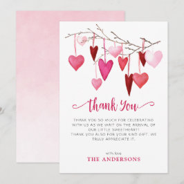 Tarjeta De Agradecimiento Corazones rosados Valentine Baby Shower