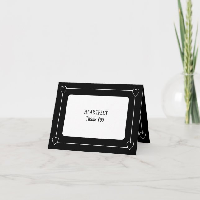 Tarjeta De Agradecimiento Corazones simples y románticos Boda Negro (Anverso)