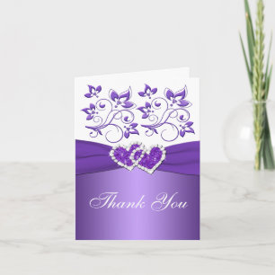 Tarjeta De Agradecimiento Corazones Unidos Florales Morados y Blancos Gracia