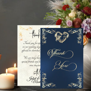 Tarjeta De Agradecimiento Corazones y Borde Vintage - Azul