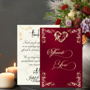 Tarjeta De Agradecimiento Corazones y Borde Vintage - Burdeos