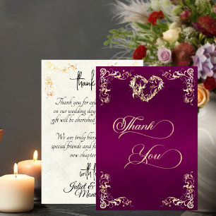 Tarjeta De Agradecimiento Corazones y borde vintage - ciruela