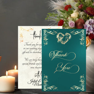 Tarjeta De Agradecimiento Corazones y borde vintage - turquesa