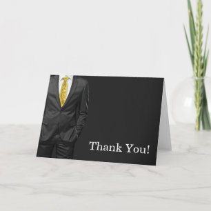 Tarjeta De Agradecimiento Corbata dorada negra y blanca Esmoquin Gracias