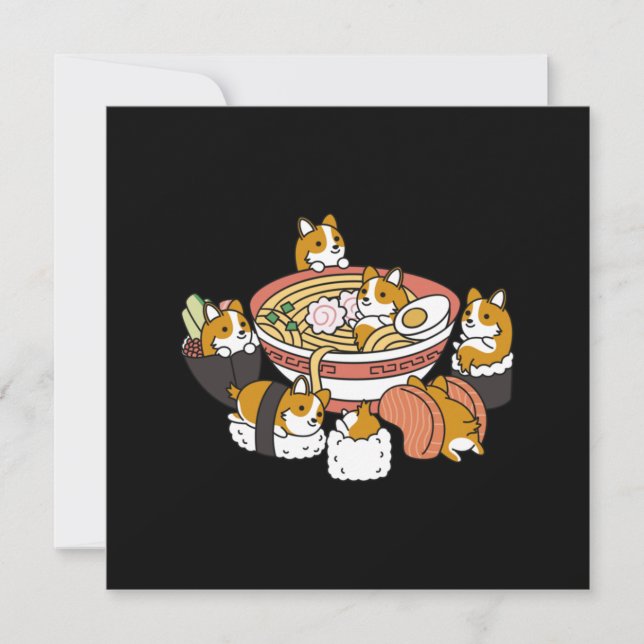 Tarjeta De Agradecimiento Corgi Ramen Sushi (Anverso)