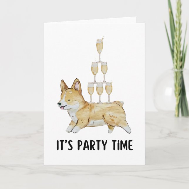 Tarjeta De Agradecimiento Corgi su acuarela de tiempo Fiesta (Anverso)