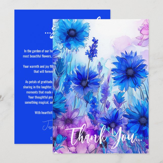 Tarjeta De Agradecimiento 💍 Cornflowers y Lavender Bliss (Anverso / Reverso)