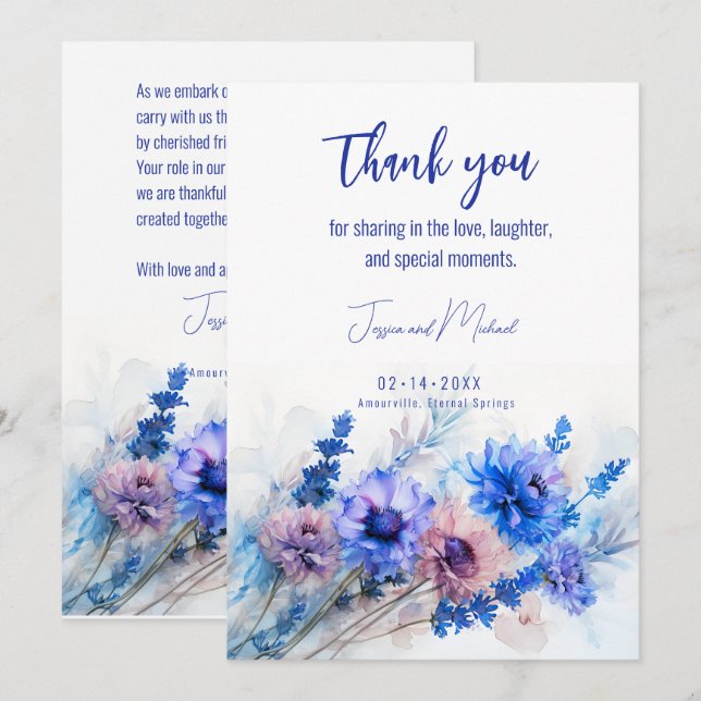 Tarjeta De Agradecimiento 💍 Cornflowers y Lavender Bliss (Anverso / Reverso)