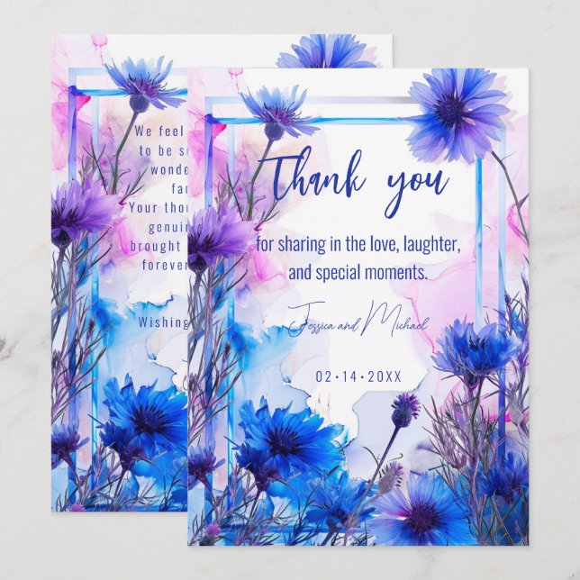 Tarjeta De Agradecimiento 💍 Cornflowers y Lavender Elegance (Anverso / Reverso)