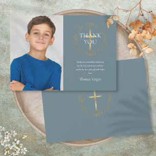 Tarjeta De Agradecimiento Coroa floral dorada Primera Comunión Foto