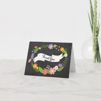 Tarjeta De Agradecimiento Corona de bosque bohemio en pizarra de boda