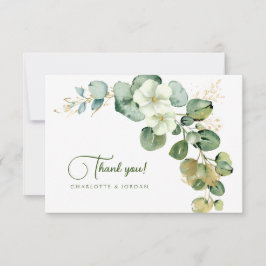 Tarjeta De Agradecimiento Corona de Eucalipto Dorado Vidrio Marino Verde