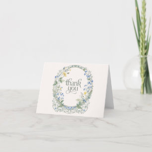 Tarjeta De Agradecimiento Corona de Flor Silvestre Azul Botánica Elegante
