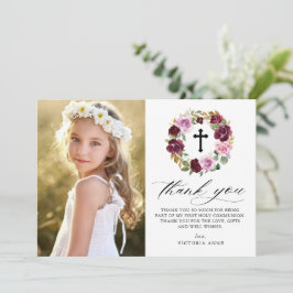 Tarjeta De Agradecimiento Corona de Floraciones Florales Moradas de Otoño Pr