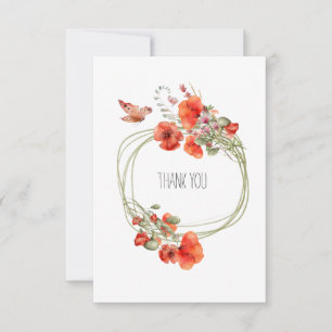 Tarjeta De Agradecimiento Corona de flores de amapola rojas arte acuarela