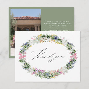 Tarjeta De Agradecimiento Corona de flores silvestres en verde salvia para b