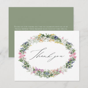 Tarjeta De Agradecimiento Corona de flores silvestres verde salvia para boda