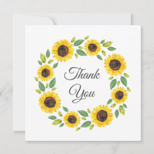 Tarjeta De Agradecimiento Corona de girasoles de acuarela pintada a mano 