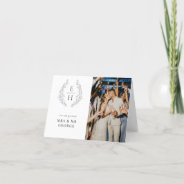 Tarjeta De Agradecimiento Corona de Hojas Monograma Foto Boda 