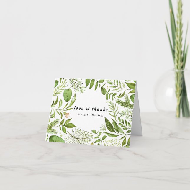 Tarjeta De Agradecimiento Corona de Hojas Tropicales en Acuarela Gracias (Anverso)