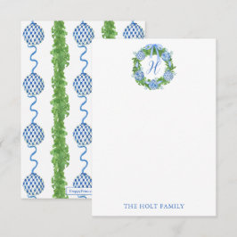 Tarjeta De Agradecimiento Corona de monograma de chinoiserie en acuarela Nav