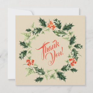 Tarjeta De Agradecimiento Corona de Navidad botánica de acebo y hiedra