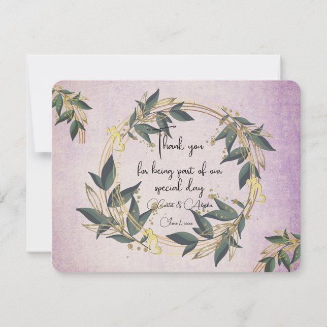 Tarjeta De Agradecimiento Corona de olivo personalizada para boda  (Anverso)