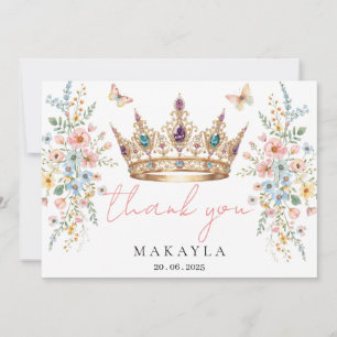 Tarjeta De Agradecimiento Corona de Oro Mariposa Floral Elegante Lluvia de N