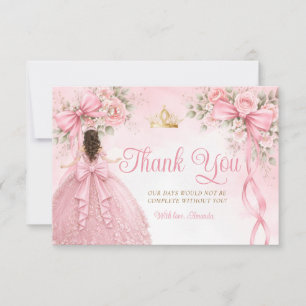 Tarjeta De Agradecimiento Corona de vestido de Quinceañera con lazo de cinta