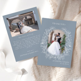 Tarjeta De Agradecimiento Corona floral clásica de azul polvoriento Foto de 