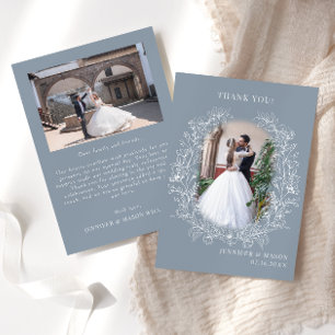 Tarjeta De Agradecimiento Corona floral clásica de azul polvoriento Foto de 