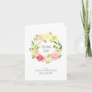 Tarjeta De Agradecimiento Corona floral de acuarela rosa y amarilla Gracia