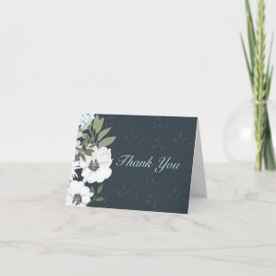 Tarjeta De Agradecimiento Corona floral de boda blanca y negra Agradecimient