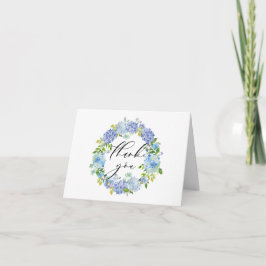 Tarjeta De Agradecimiento Corona floral de hortensias azules al acuarela Gra