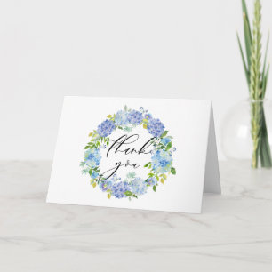 Tarjeta De Agradecimiento Corona floral de hortensias azules al acuarela Gra