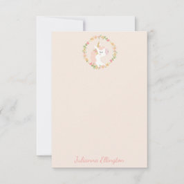 Tarjeta De Agradecimiento Corona floral de unicornio lindo rosa rubor nombre