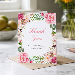 Tarjeta De Agradecimiento Corona floral moderna de color rosa Gracias